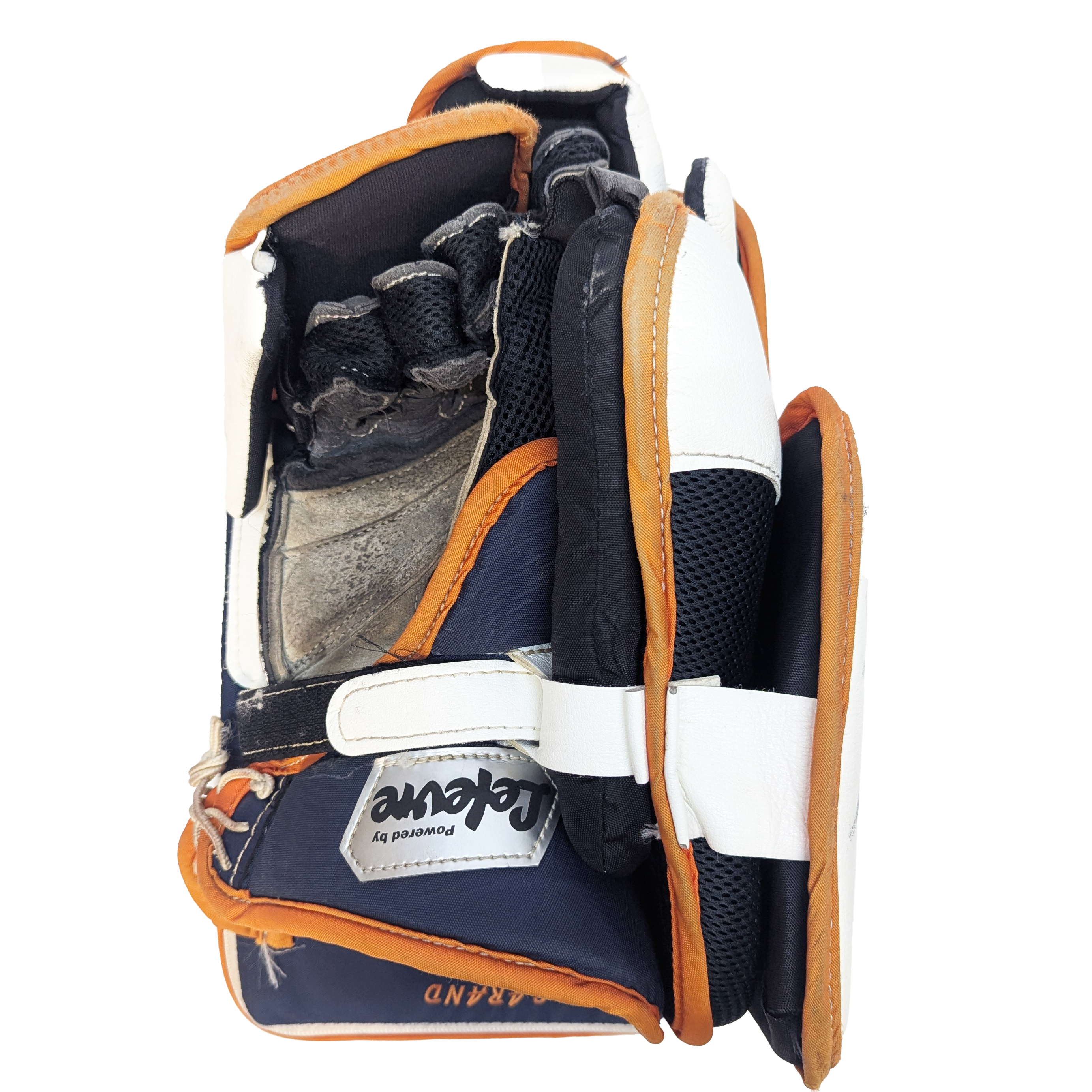 CCM Extreme Flex 4 - Bloqueur de gardien de but WHL Pro Stock d'occasion (blanc/bleu marine/orange)